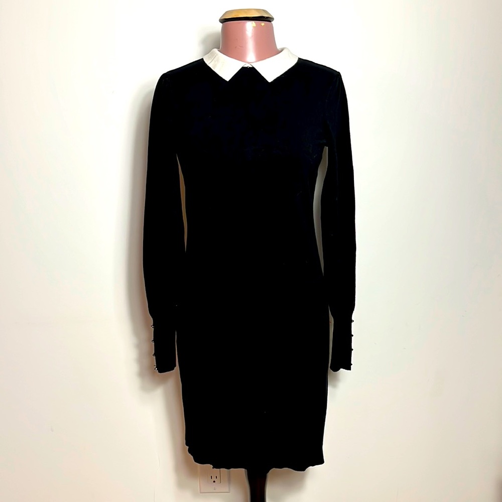 RW&CO. black knit midi bodycon dress with balloon sleeves